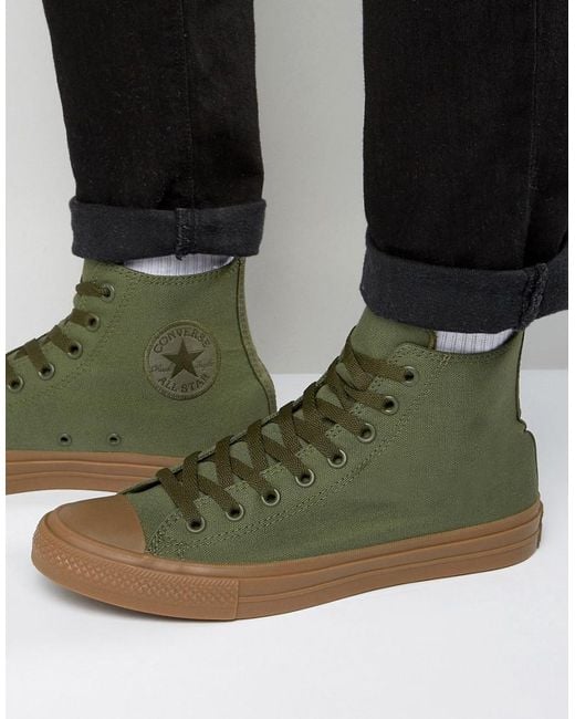 Converse Chuck Taylor All Star Ii Hi Sneakers With Gum Sole In Green 155498c for men
