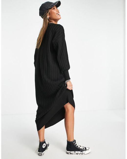 ONLY Black Knitted V Neck Midaxi Dress