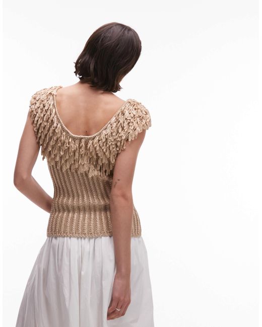 & Other Stories White Knitted Top With Fringed Neckline