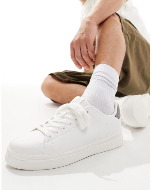 Pull&Bear White Lace Up Back Tab Trainer for men