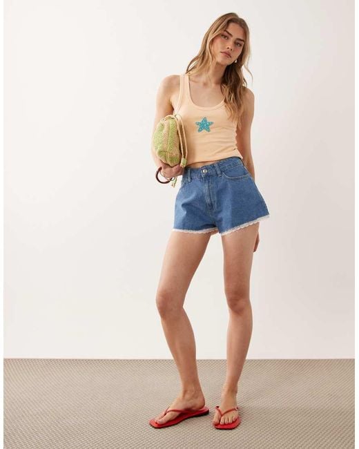 Miss Selfridge Blue Scallop Hem Denim Mom Shorts