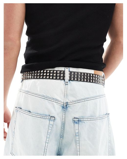 ASOS Black Faux Leather Belt With Roller Buckle And Triple Studs for men