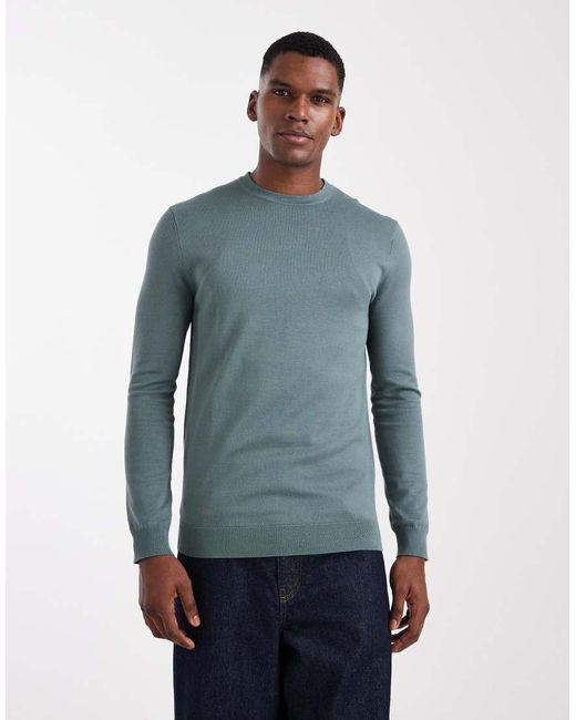 Only & Sons Regular-Fit Gebreide Trui Met Ronde Hals in het Blue voor heren