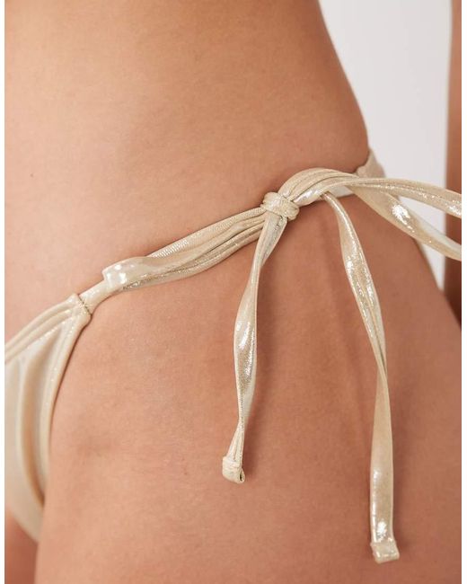 Miss Selfridge Brown Shiny Bandeau Tie Detail Bikini Top