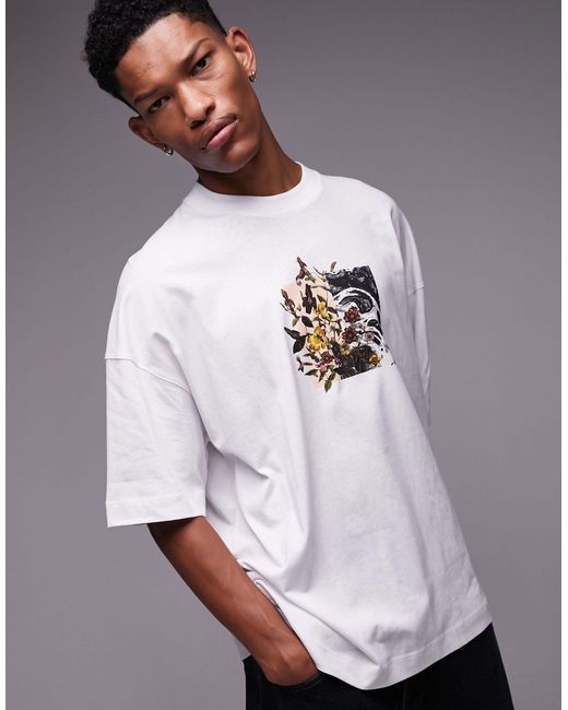 Topman Gray Premium Extreme Oversized Fit T-shirt With Split Floral Print for men