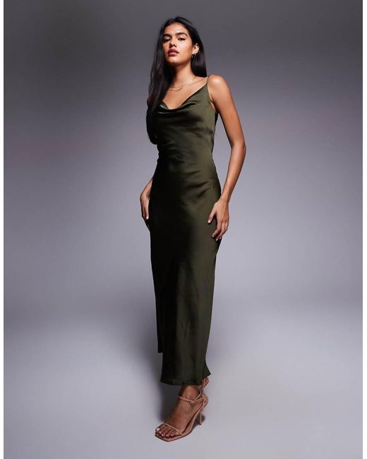 New Look Blue Satin Cowl Neck Midi Dress