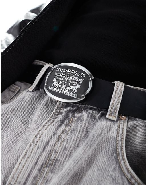 Levi's Black Billy Leather Belt With Logo Plaque for men
