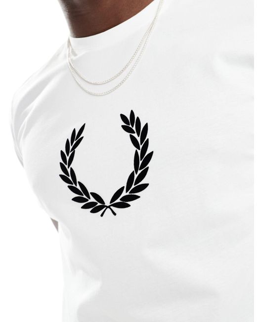 Fred Perry White Flocked Laurel Wreath T-shirt for men