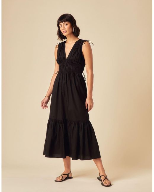 Nobody's Child Natural Ianthe V-neck Tie Detail Ruched Midi Dress