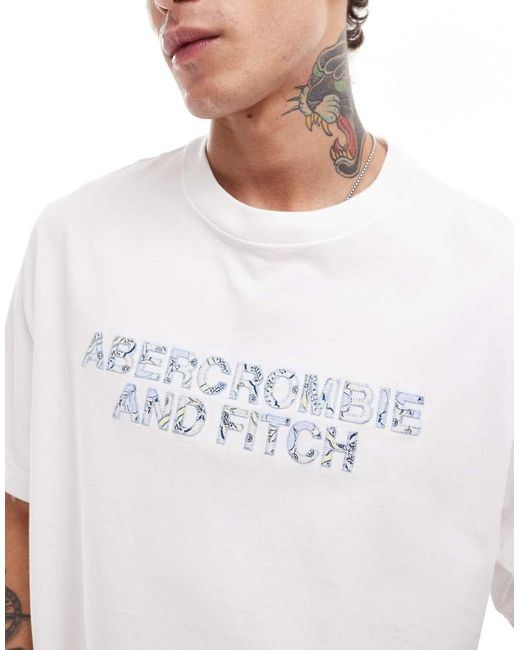 Abercrombie & Fitch White Trapped Pattern Logo Oversized Fit T-shirt for men