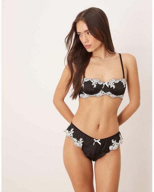 KAT THE LABEL Brown Jean Lace Detail French Brief