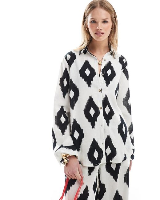 Accessorize White Accesorize Mono Print Oversized Beach Shirt