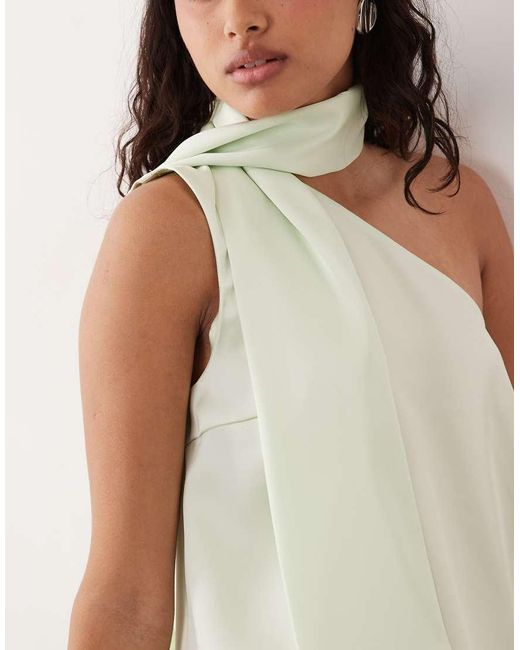 Y.A.S Natural Satin One Shoulder Top With Scarf Detail
