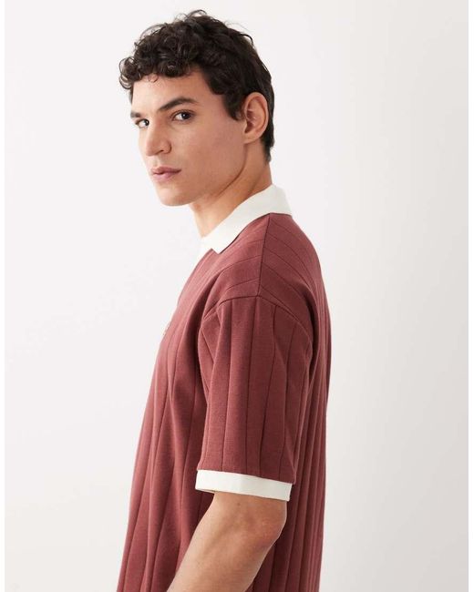 ASOS Red Heavyweight Relaxed Short-sleeve Polo With Chest Embroidery for men