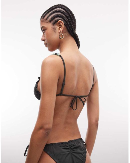 ASOS Black Helena High Apex Bikini Top With Hammered Trim & Resin Bead