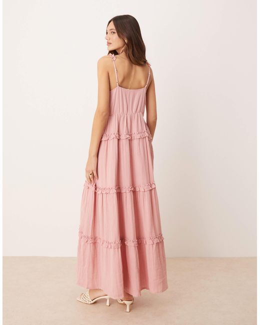Y.A.S Pink Tiered Ruffle Detail Cami Maxi Dress