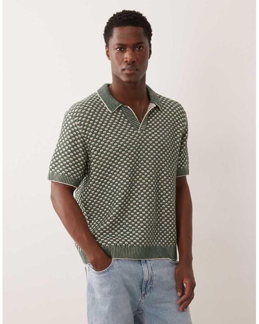 Abercrombie & Fitch Green Knitted Polo Shirt for men