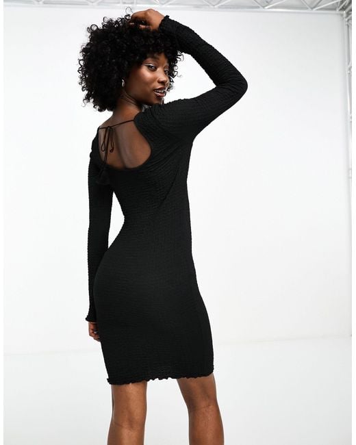 Noisy May Black Textured Bell Sleeve Scoop Back Dress