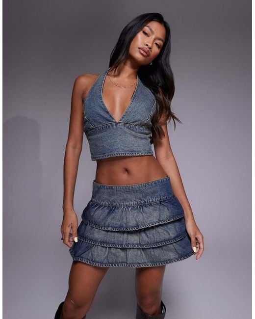 Abrand Jeans Blue Baby Doll Tiered Denim Skirt