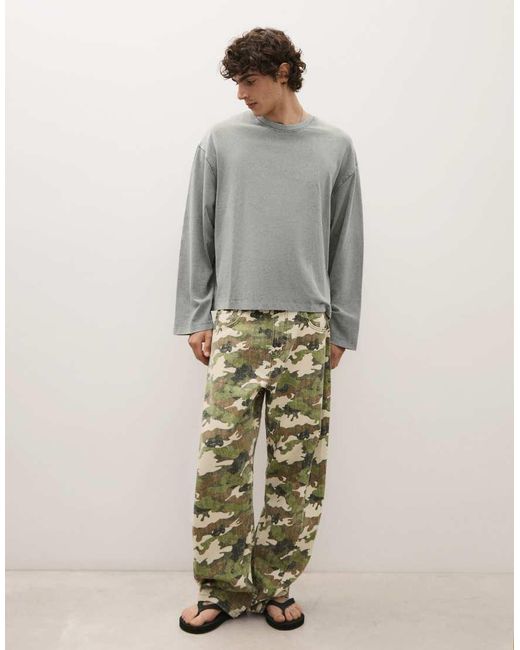 Bershka Green Crossover-waist Print Jeans for men
