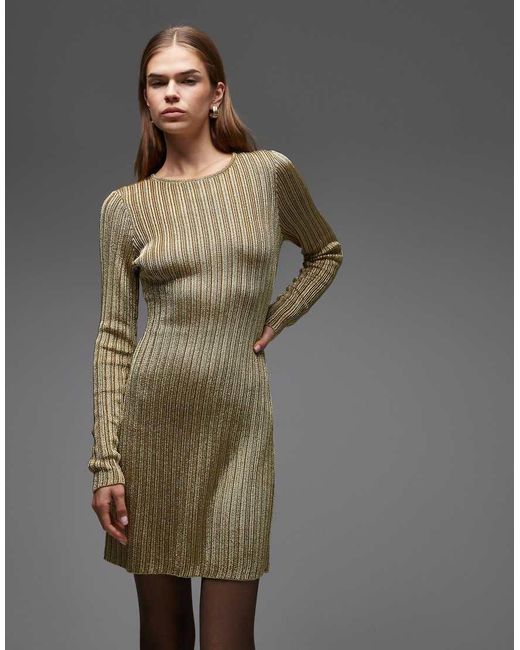 & Other Stories Gray Knitted Ribbed Glitter Mini Dress