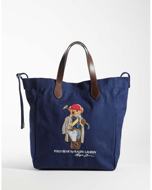Polo Ralph Lauren Blue Embroidered Bear Tote Bag for men