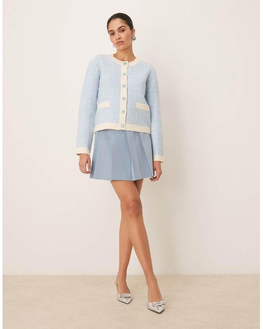 Y.A.S Blue Boucle Check Knitted Cardigan