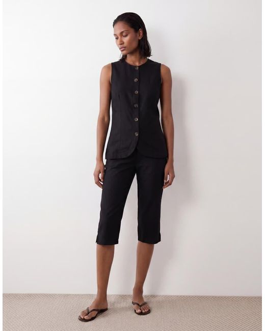 ASOS Black Linen Blend Longline Waistcoat With Button Front