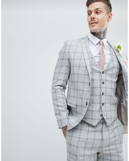 River Island Gray Wedding Skinny Suit Jacket for men