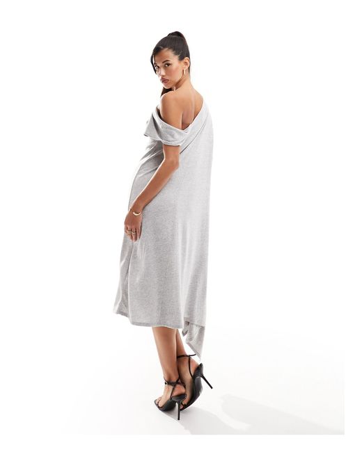 ASOS White Off Shoulder Maxi Dress With Asymmetric Hem