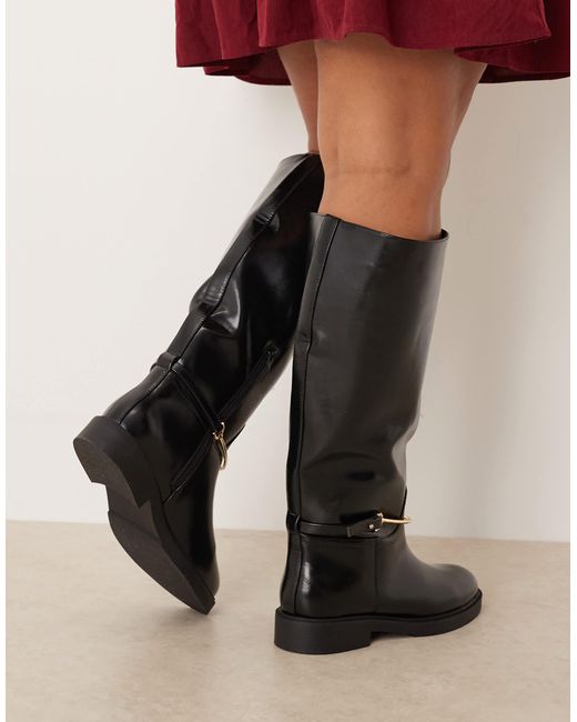 Curve - cole - bottes cavalières montantes plates avec finition ASOS en coloris Black