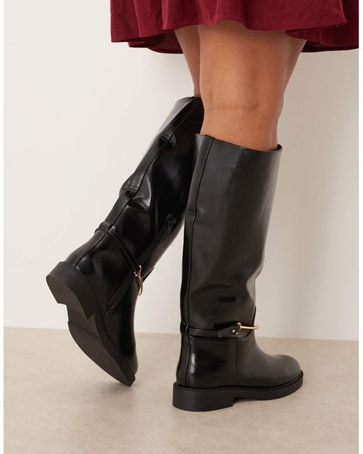 ASOS Black Curve – cole – flache, kniehohe reitstiefel