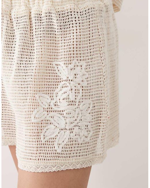 ASOS Natural Open Knit Shorts With Cornelli Detail