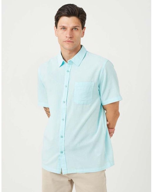 Brave Soul Blue Short Sleeve Button-Up Shirt With Chest Pocket for men