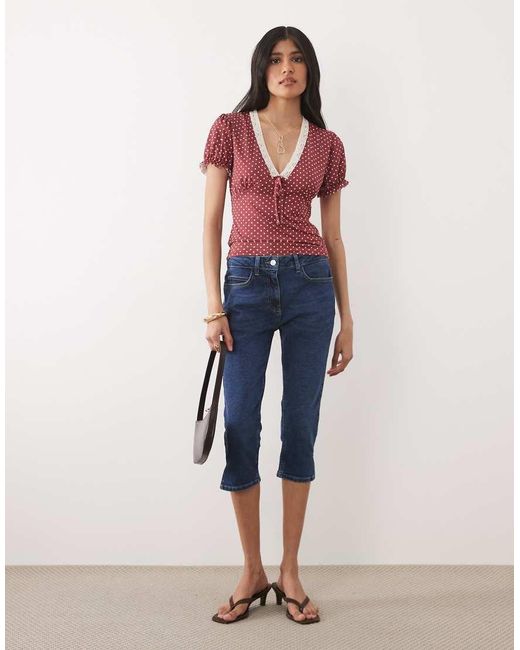 Miss Selfridge Red V-neck Tea Top