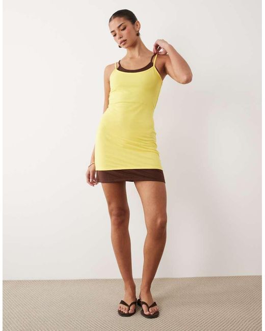 ASOS Yellow Double Layer Mini Dress Buttermilk And Black