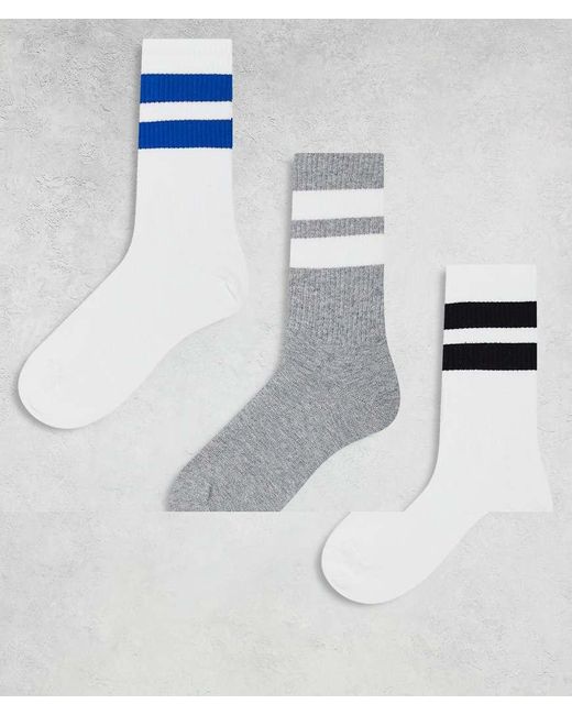 Pack De 3 Pares De Calcetines De Color Blanco Y Gris Jaspeado Con Rayas Deportivas De Weekday de hombre de color White