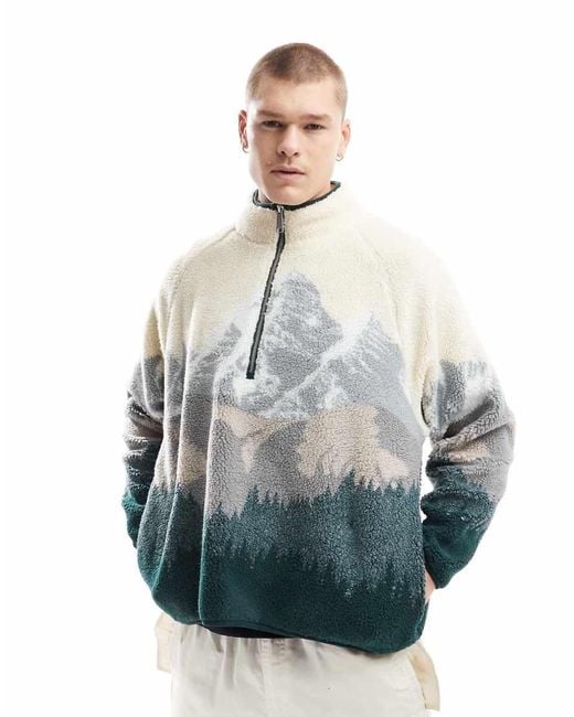 Cotton On Gray Cotton On Boxy Quarter Zip Fleece With Mountains for men