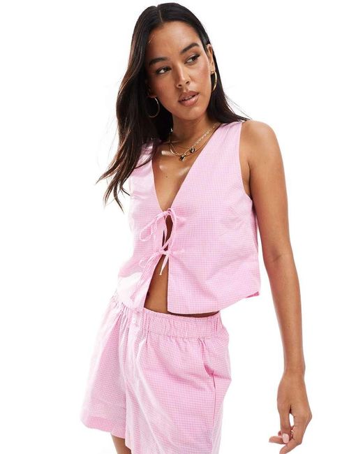 Top A Quadretti Allacciato Sul Davanti di ONLY in Pink