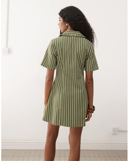 Reclaimed Vintage Green Denim Shirt Dress With Embroidered Collar