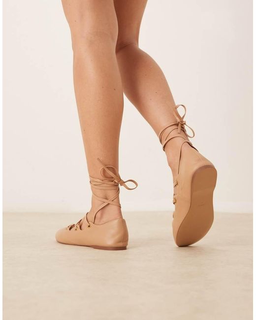 Mango Natural Leather Lace Up Flat Shoe