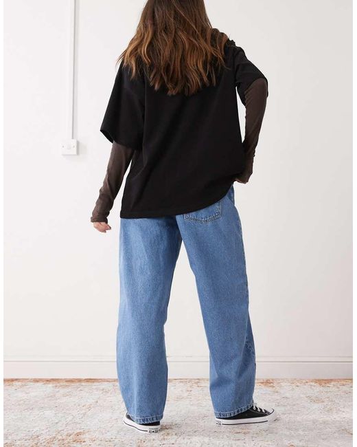 Reclaimed Vintage Blue Barrel Leg Denim Jean With Seam Details