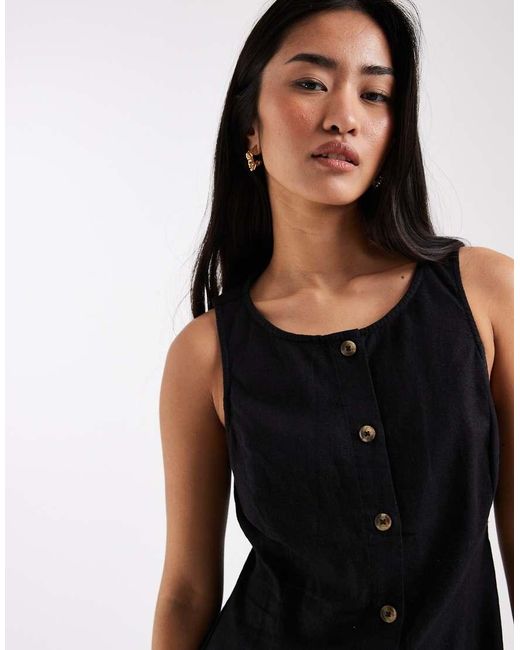 New Look Black Linen Blend Button Through Mini Dress