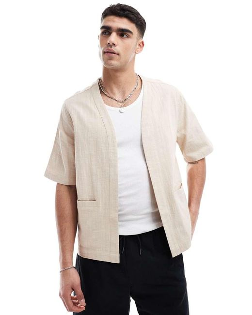 Camicia Stile Kimono Color Pietra Testurizzata di ASOS in White da Uomo