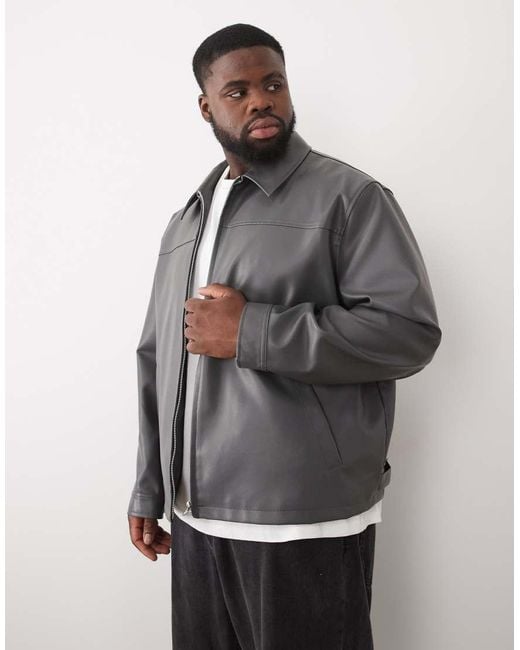 ASOS Gray Faux Leather Harrington Jacket for men