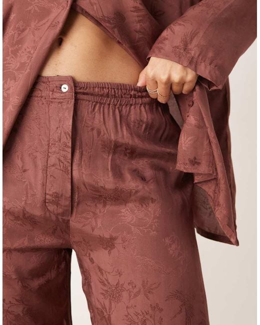 Mango Red Satin Jacquard Pyjama Trouser Co-ord