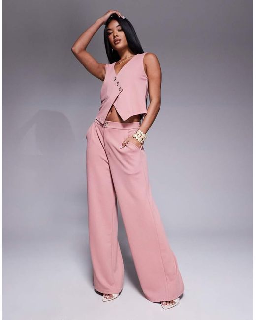 ASOS Pink Co-Ord Jersey Twill Wide Leg Trouser