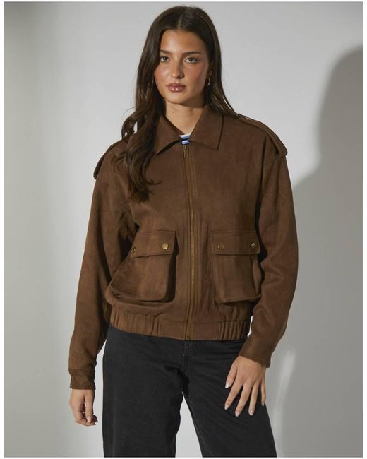 South Beach Brown Faux Suede Bomber Jacket