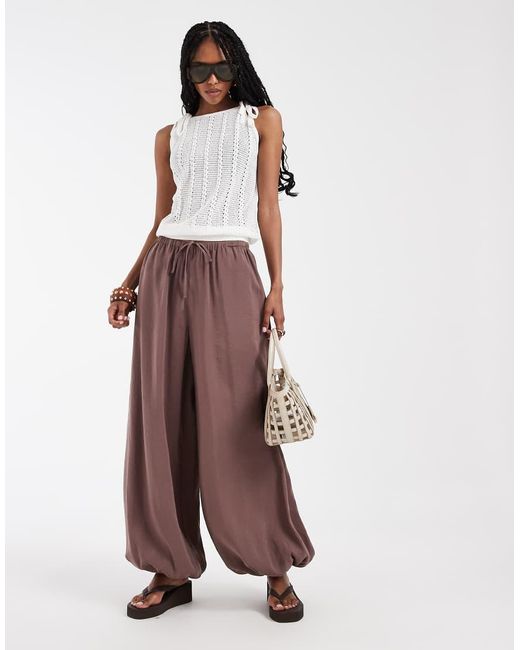 Vero Moda Brown Tie Shoulder Racer Crochet Knitted Singlet