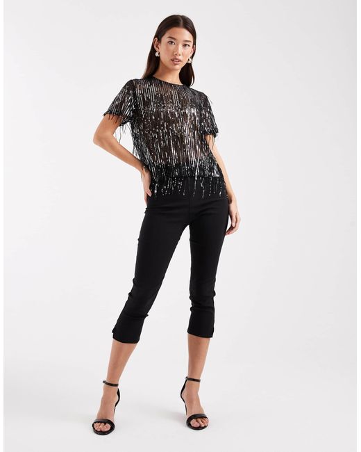 ONLY Black Tassels Sequin Mesh Top